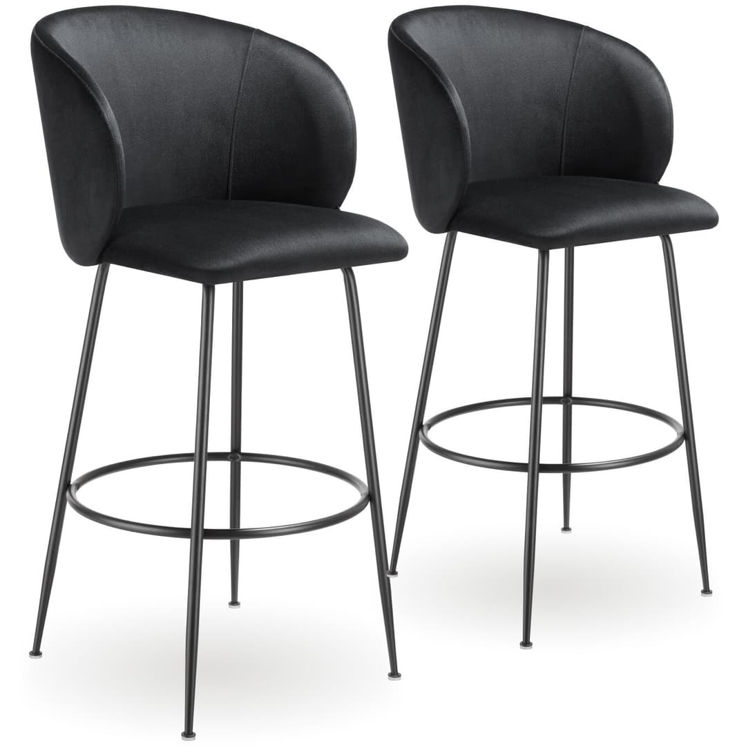 Barstuhl Luana, mit Rückenlehne, Samtoptik - schwarz/schwarz, 2er Set