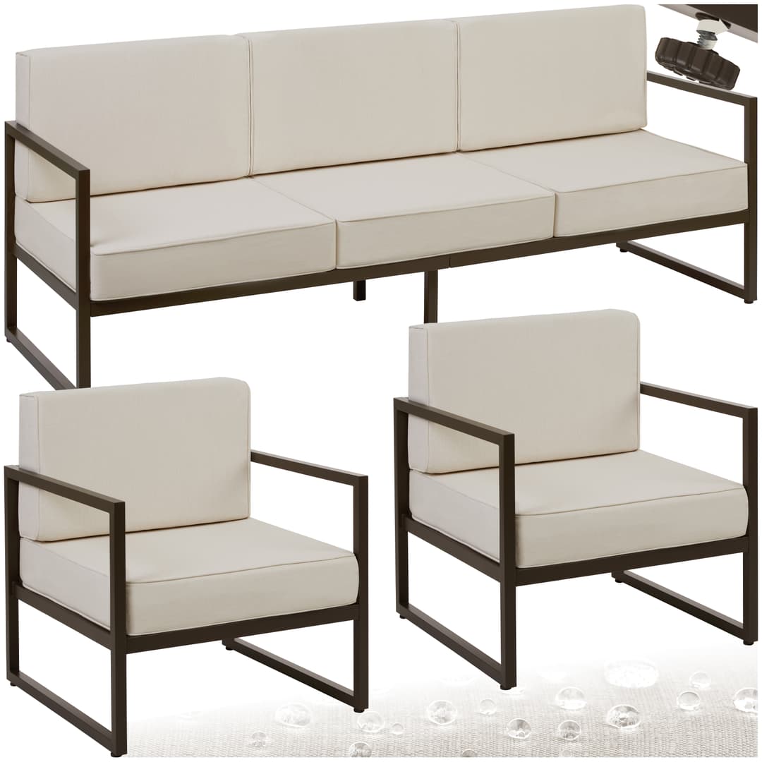 Garten-Loungeset Comosa für 5 Personen, XXL-Polsterung - braun/beige