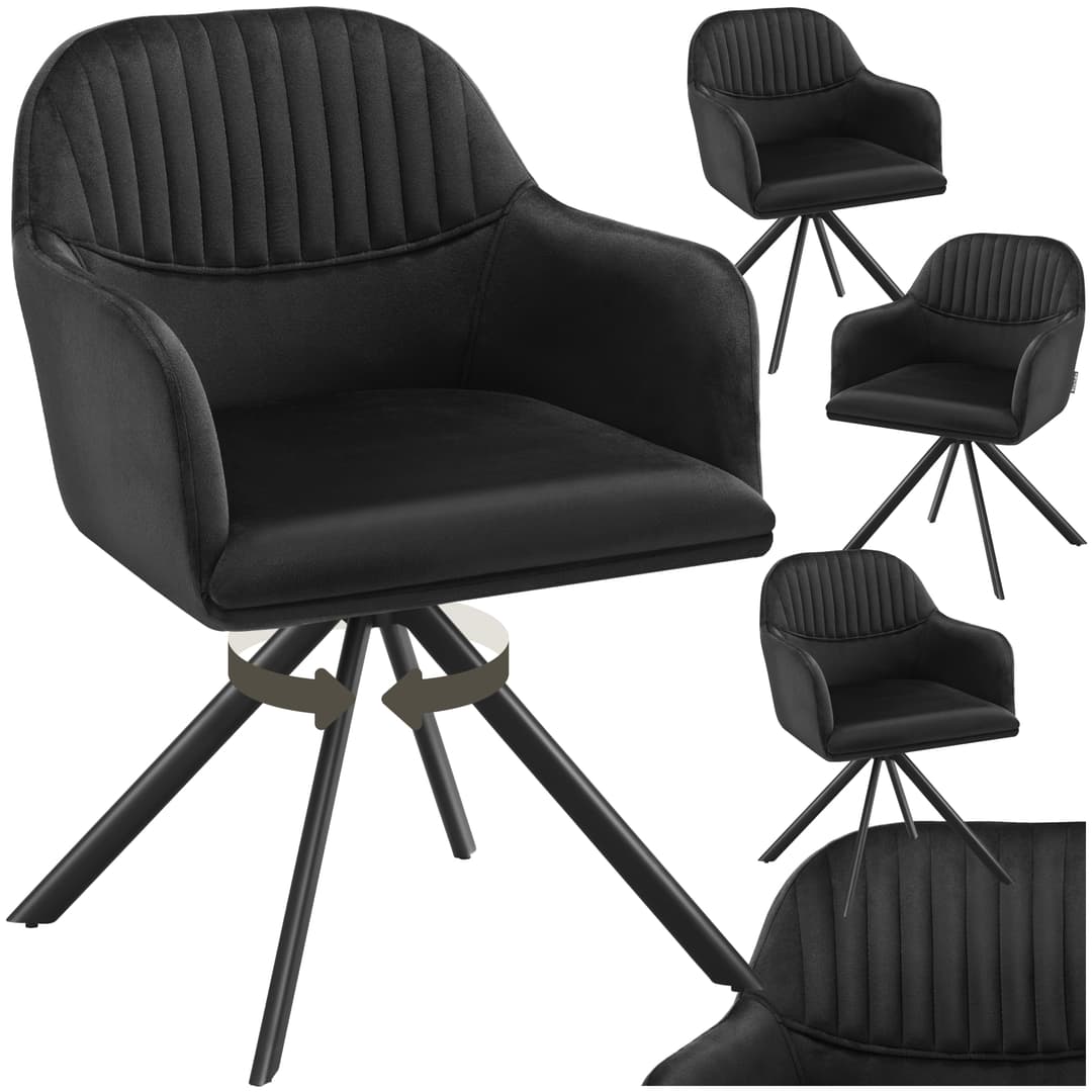 Samt-Drehstuhl Lona mit dicker Polsterung - schwarz/schwarz, 4er Set