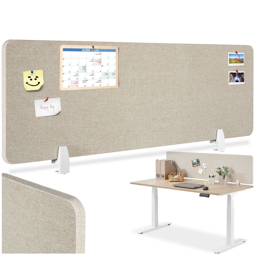 Schreibtisch Trennwand Noisy mit abgerundeten Ecken - 130 x 40 cm, beige