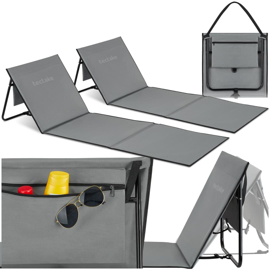 2er Set Strandmatte Mina, flexible Rückenlehne, klappbar - grau/blau