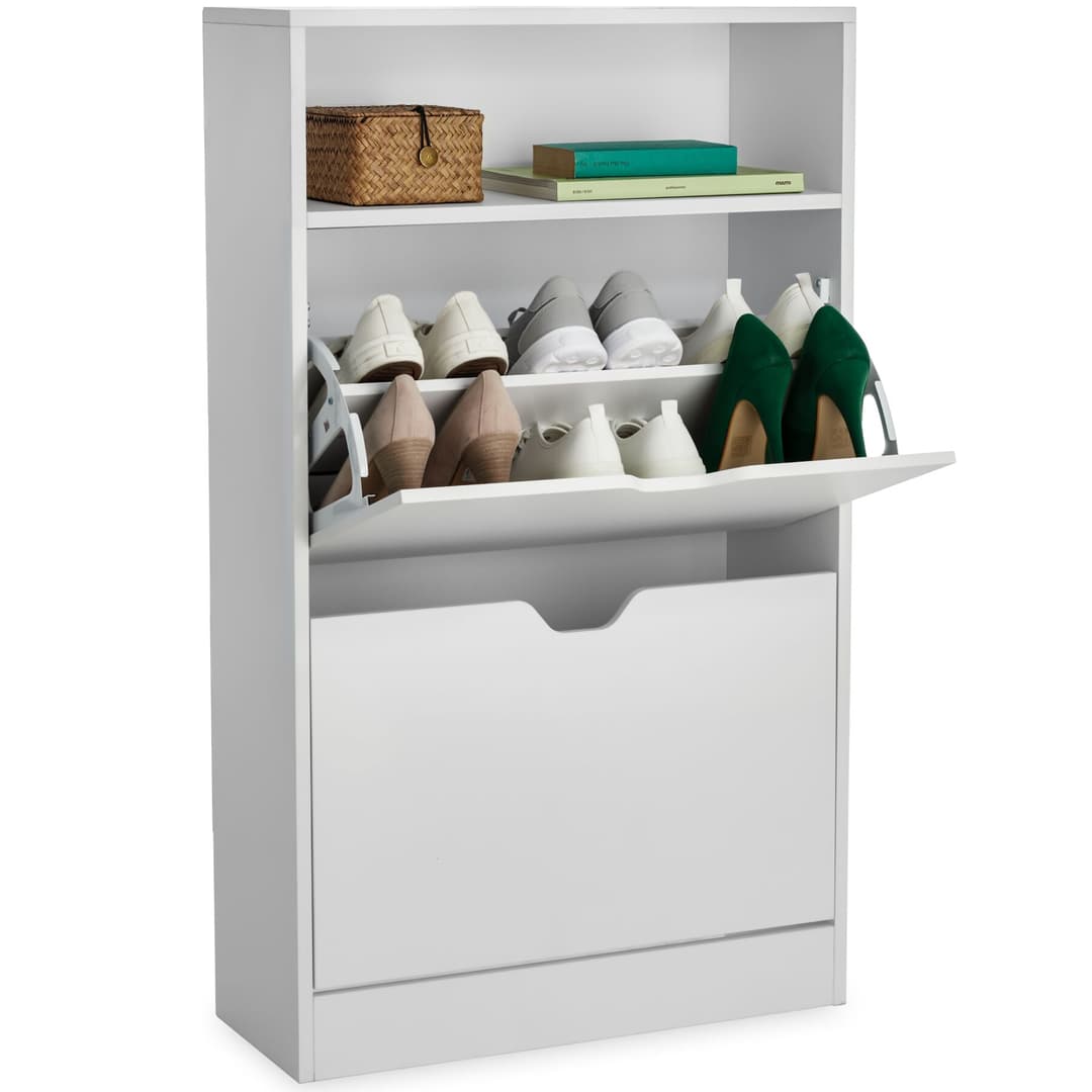 Schuhschrank Calea mit 2 Kippfächern für 12 Paar Schuhe - weiß