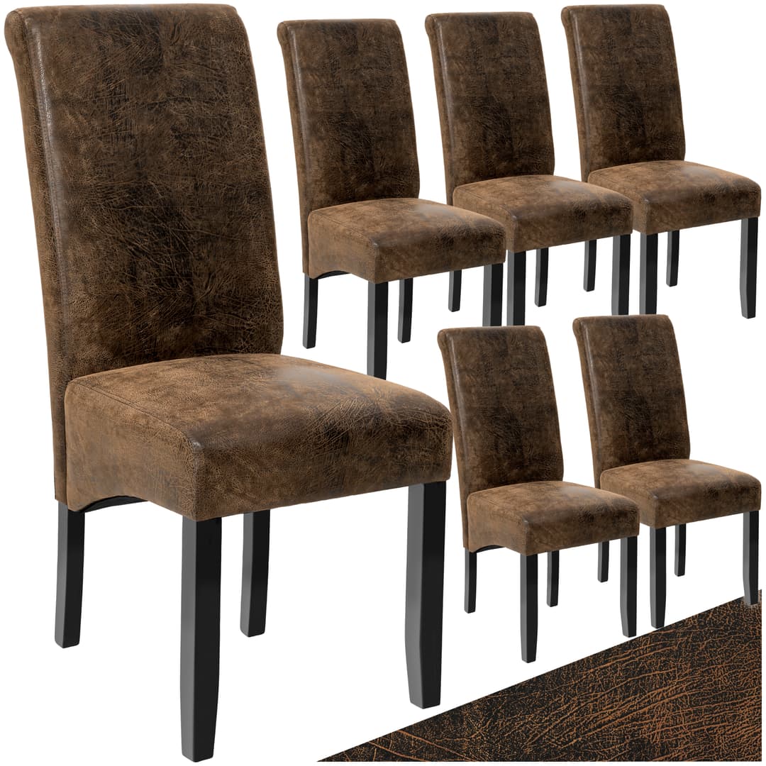 Esszimmerstuhl, ergonomisch, massives Hartholz - antikbraun, 6er Set