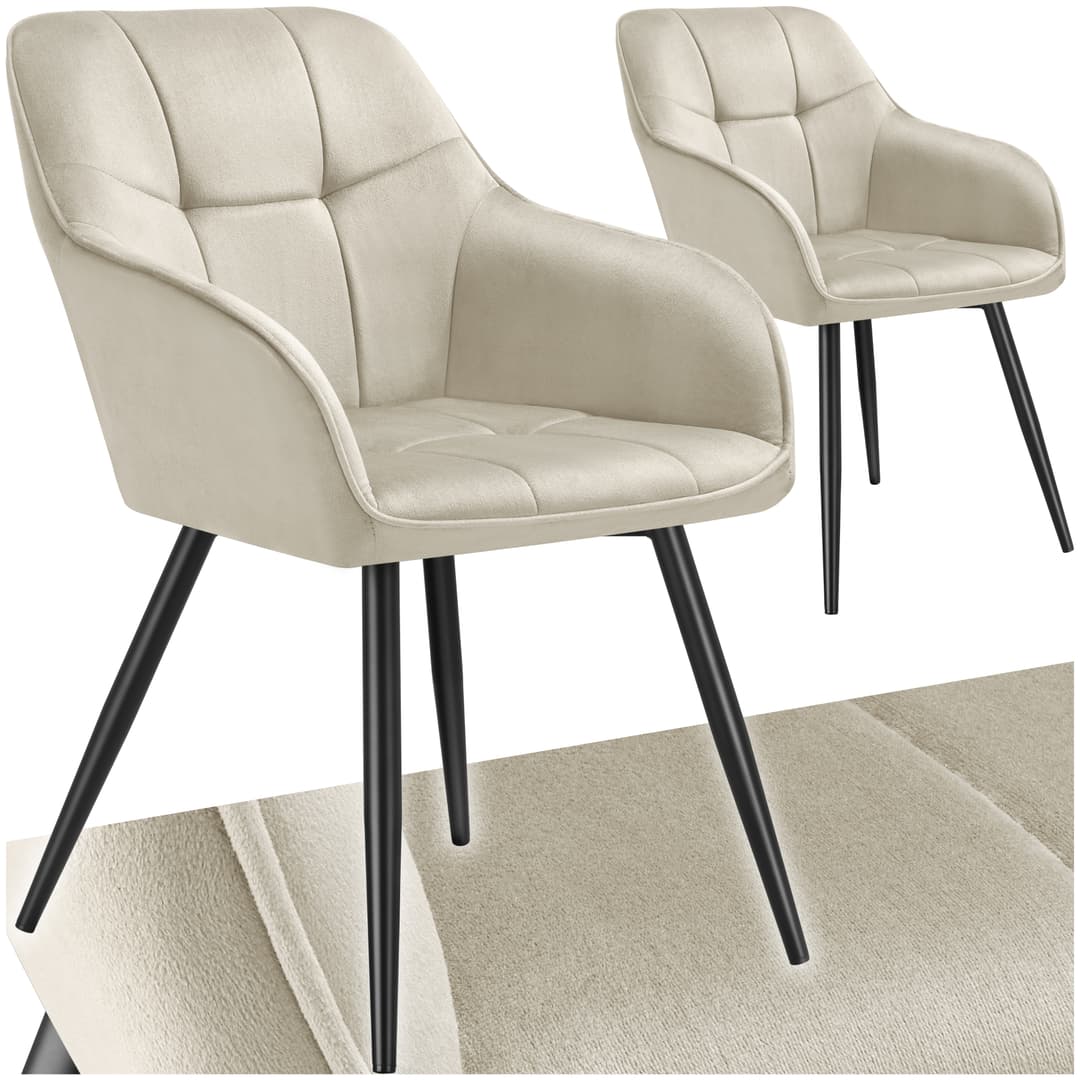 Stuhl Marilyn, Samtoptik, gesteppt - creme/schwarz, 2er Set