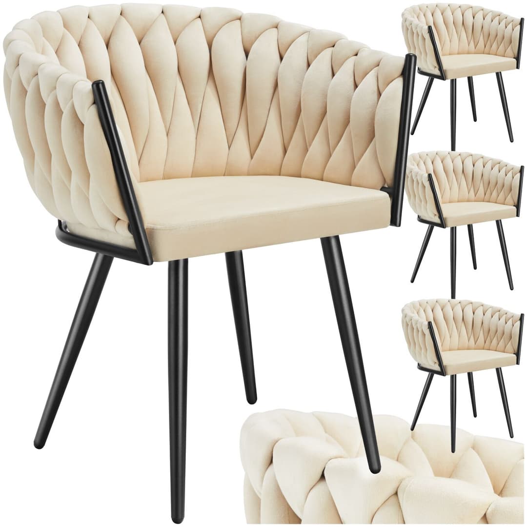 Set Esszimmerstuhl Astano Samt, Knotendesign - Sand, 4er Set
