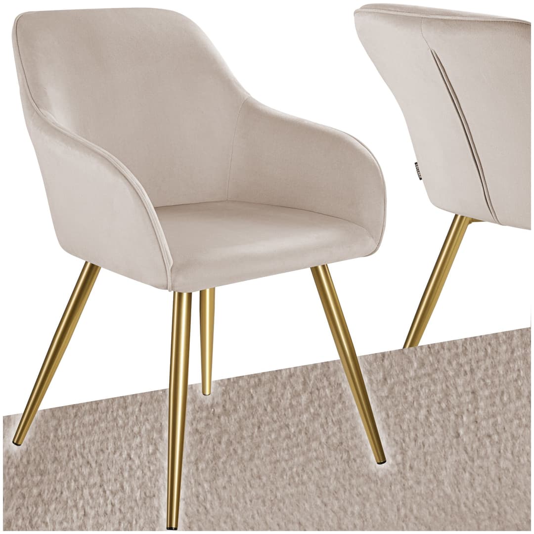 Esszimmerstuhl Marilyn Samtoptik, goldene Stuhlbeine - taupe/gold, pro Stück