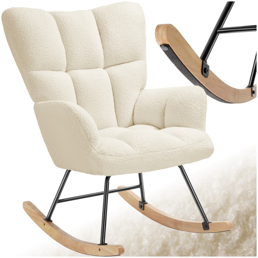 Schaukelstuhl Torve, gepolstert, mit Steppmuster, Holzkufen - Bouclé beige