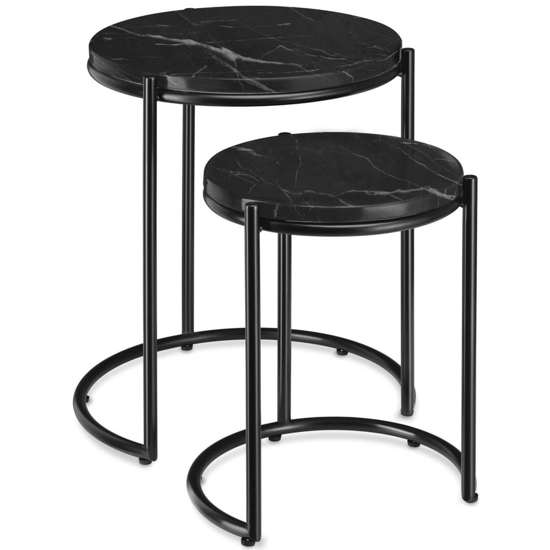 Beistelltisch Ellsa, Marmoroptik, Stahlgestell - schwarz/schwarz, 2er Set