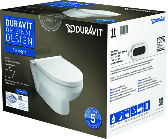 Duravit DuraStyle Wand-WC Basic Rimless SET, weiß
