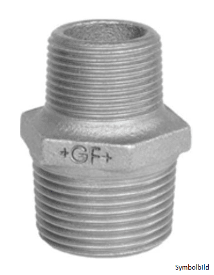 Doppelnippel reduziert Nr. 245, 6/4"x1" schwarz