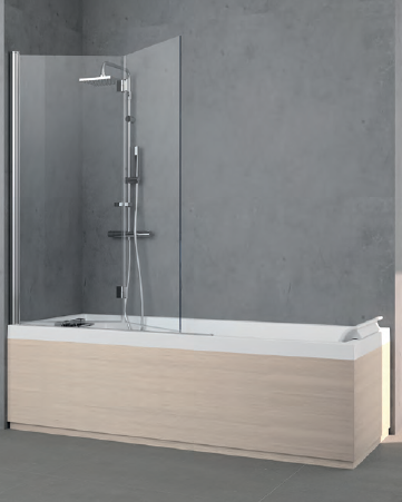 Alva Wannenwand 2-teilig links 150x120 cm, Glas ESG Clean, silber