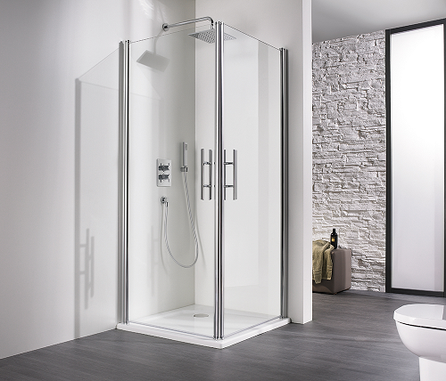 HSK Exklusiv Eckeinstieg, 2-teilig / ohne Glasbeschichtung / mit Stangengriff +74,40€ / 90x75, chrom-optik