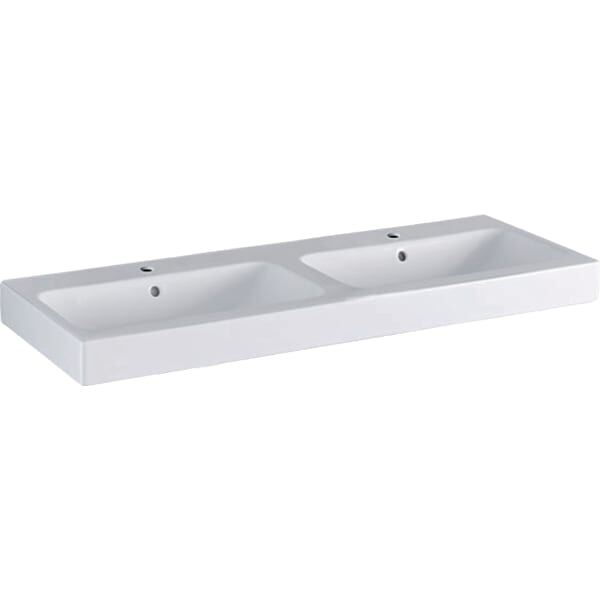 Doppelwaschtisch 120cm m. Hahnloch u. Überlauf / ohne KeraTect Glasur