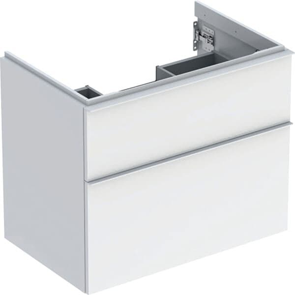 Unterschrank 75cm, 2 Laden, weiß / weiß/lackiert hochglänzend / weiß/pulverbeschichtet matt