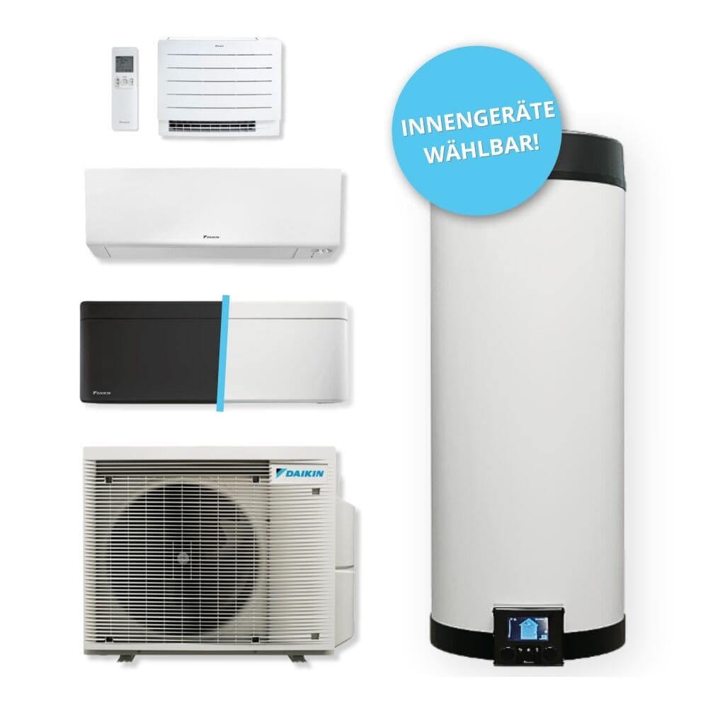 Daikin Multi+ Wärmepumpe m. Warmwasserspeicher Inneneinheit Perfera 2 kW,Inneneinheit Perfera 4,2 kW,Inneneinheit Stylish Schwarz 3,5 kW