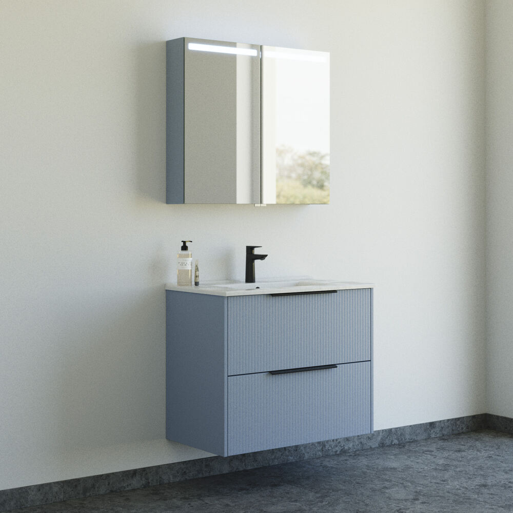 Dansani 81 cm Badmöbelset Mido+ Classic Gestreift, Hellblau Matt