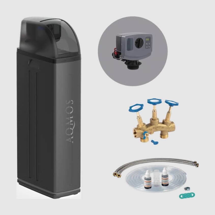 AQMOS R2D2-48 Black Edition Wasserenthärtungsanlage mit Anschlusset und Montageblock
